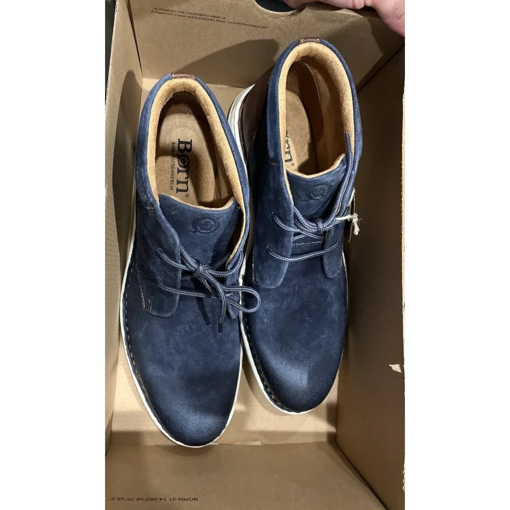 new BORN Theo Chukka sport flexible Boots shoes Men full grain leather navy 10.5